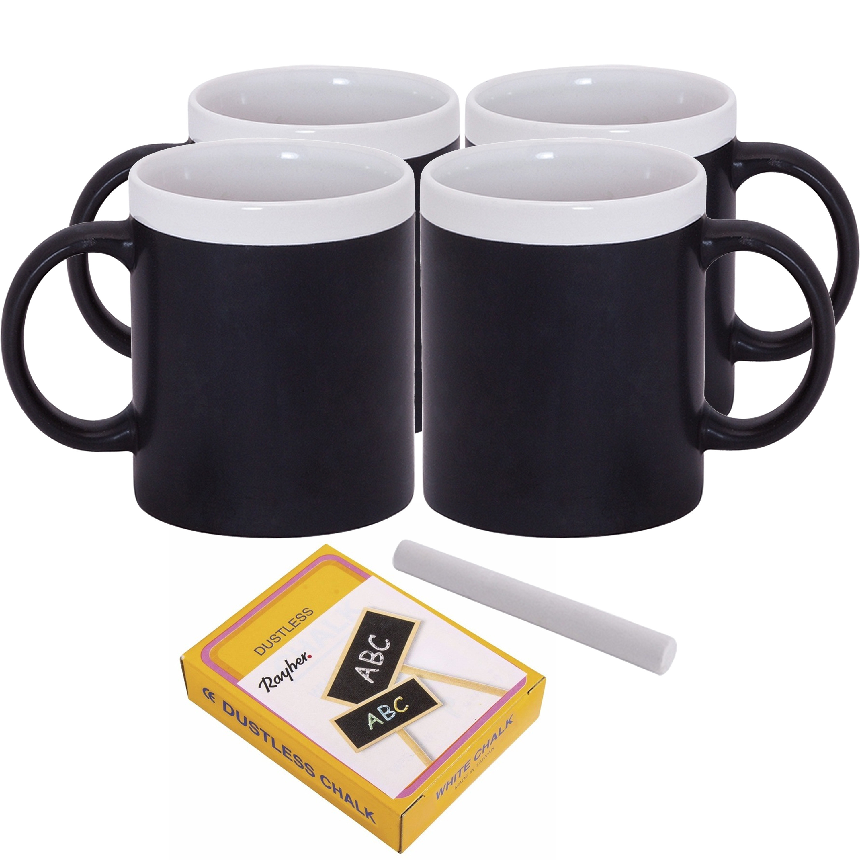Setje van 4x krijtbordje Koffie-thee mokken wit met pakje krijt
