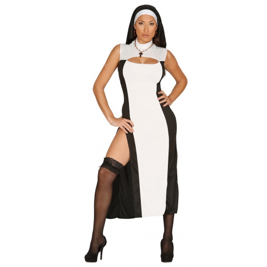 Sexy nonnen kostuum zwart wit