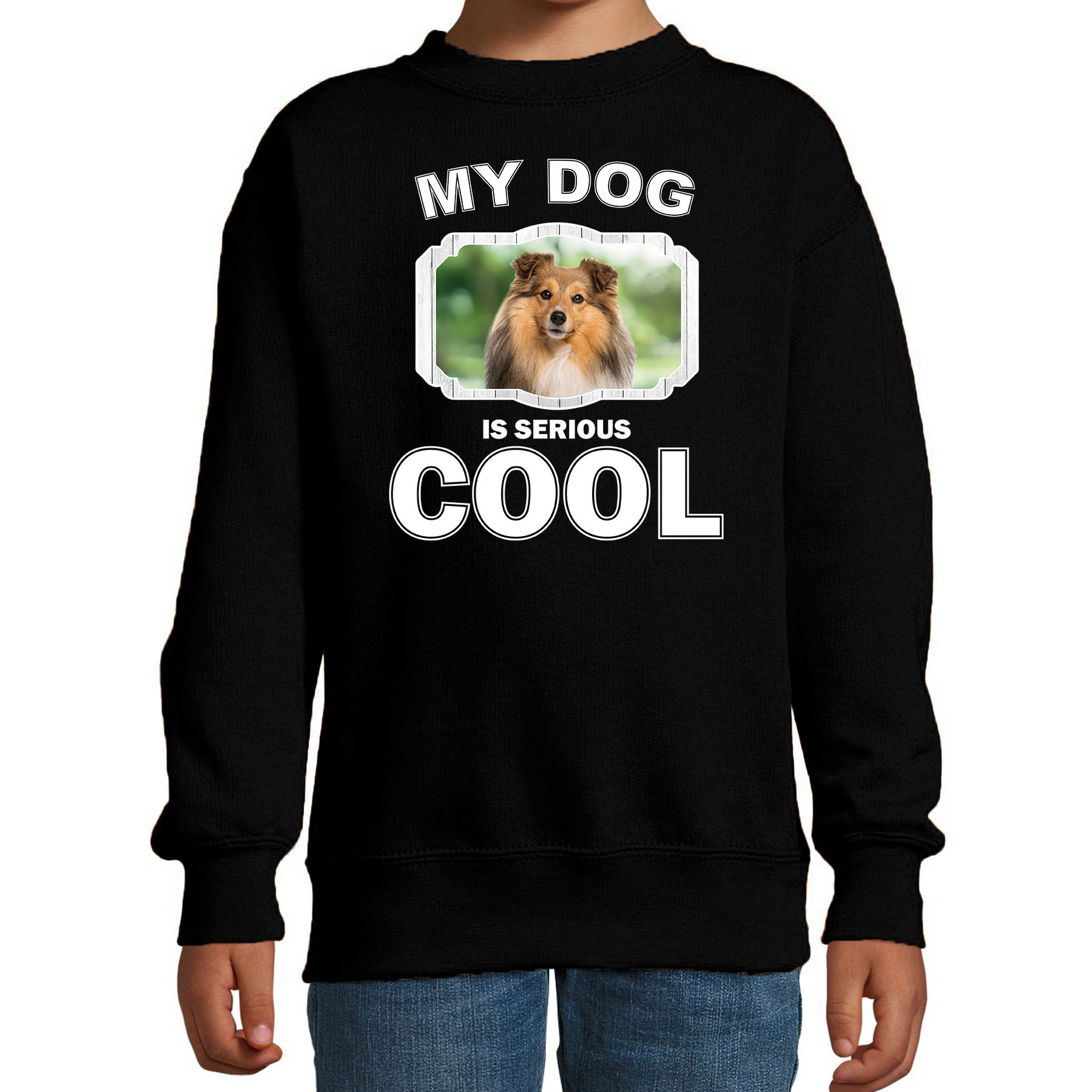 Sheltie honden trui-sweater my dog is serious cool zwart voor kinderen
