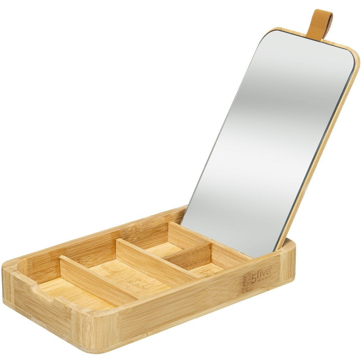 Sieraden-make-up houder-box met spiegel rechthoek 24 x 3 cm van bamboe hout