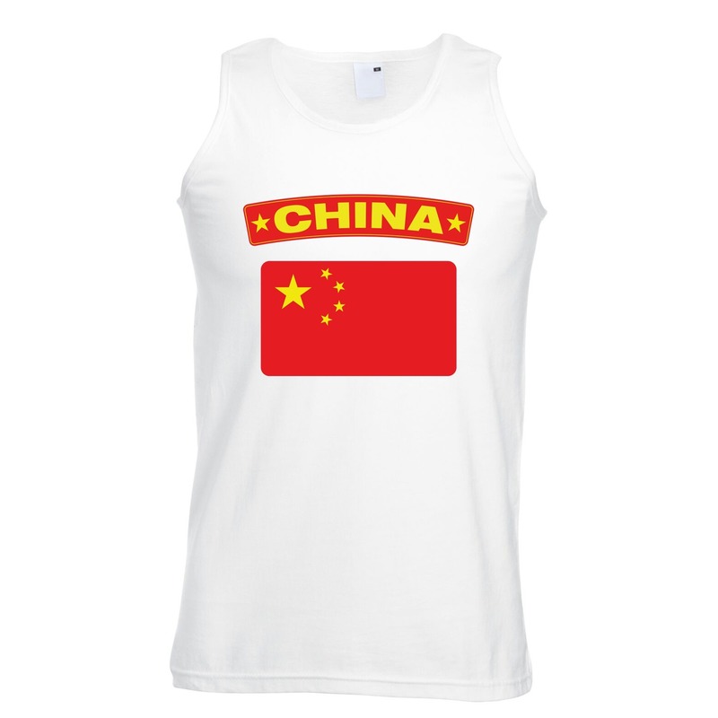 Singlet shirt- tanktop Chinese vlag wit heren