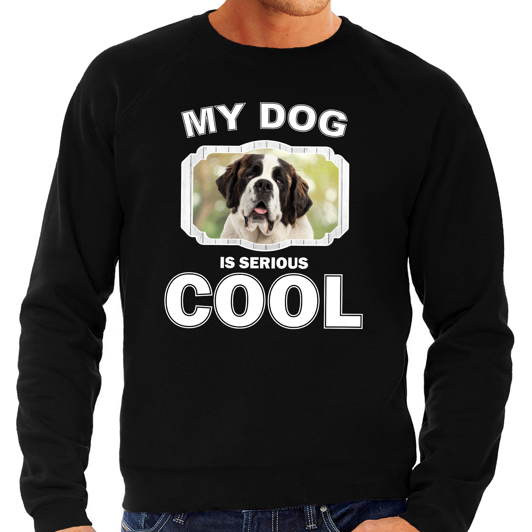 Sint bernard honden sweater-trui my dog is serious cool zwart voor heren