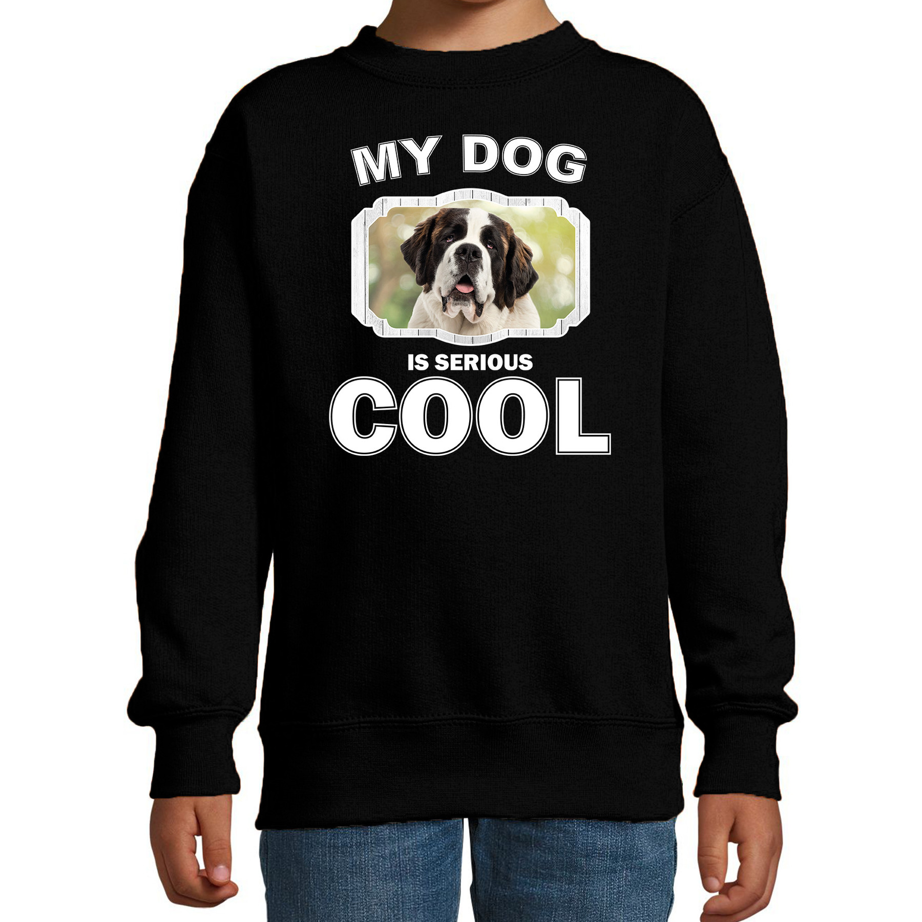 Sint bernard honden trui-sweater my dog is serious cool zwart voor kinderen