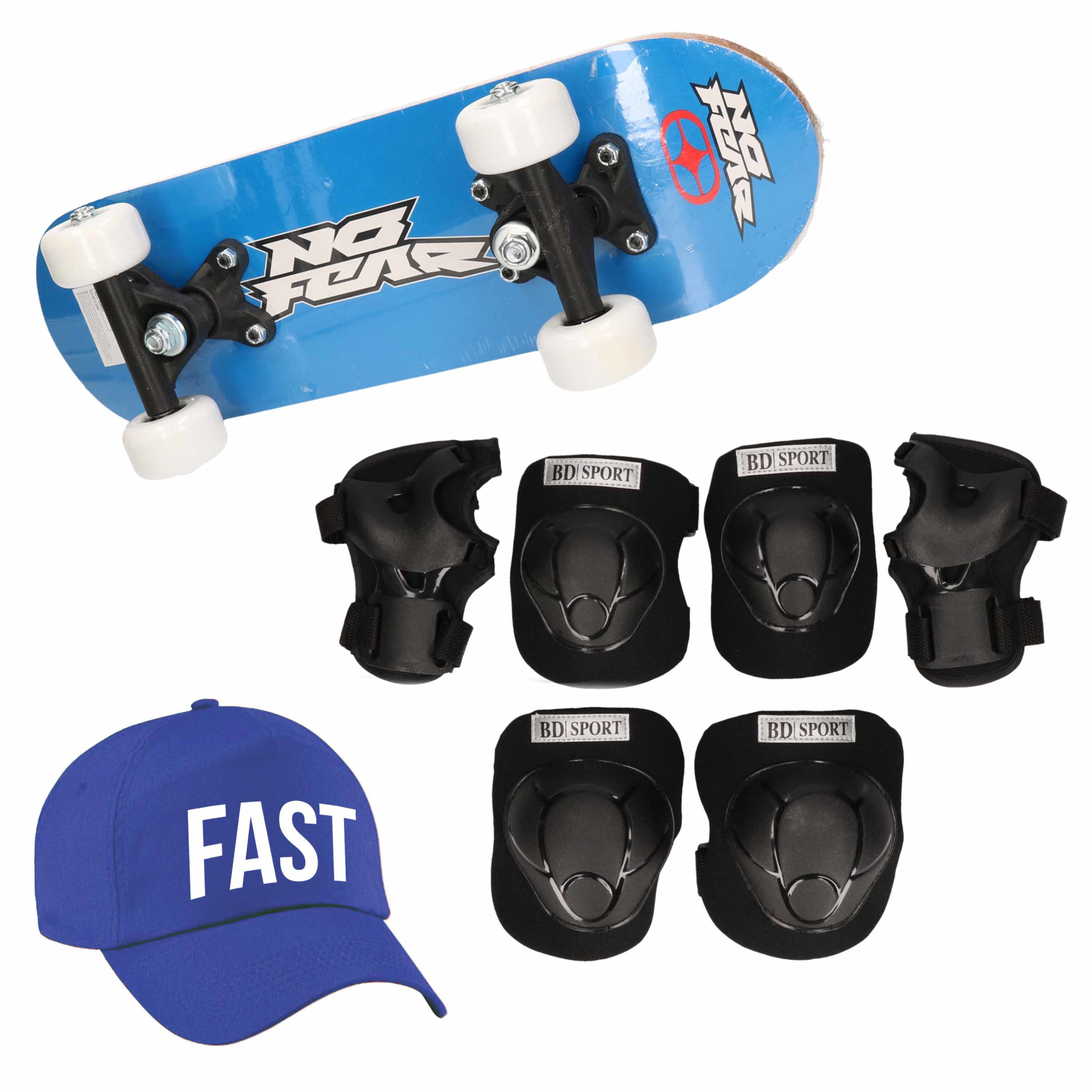Skateboard set voor kinderen L 9-10 jaar-valbescherming-fast pet-skateboard met print 43 cm blauw
