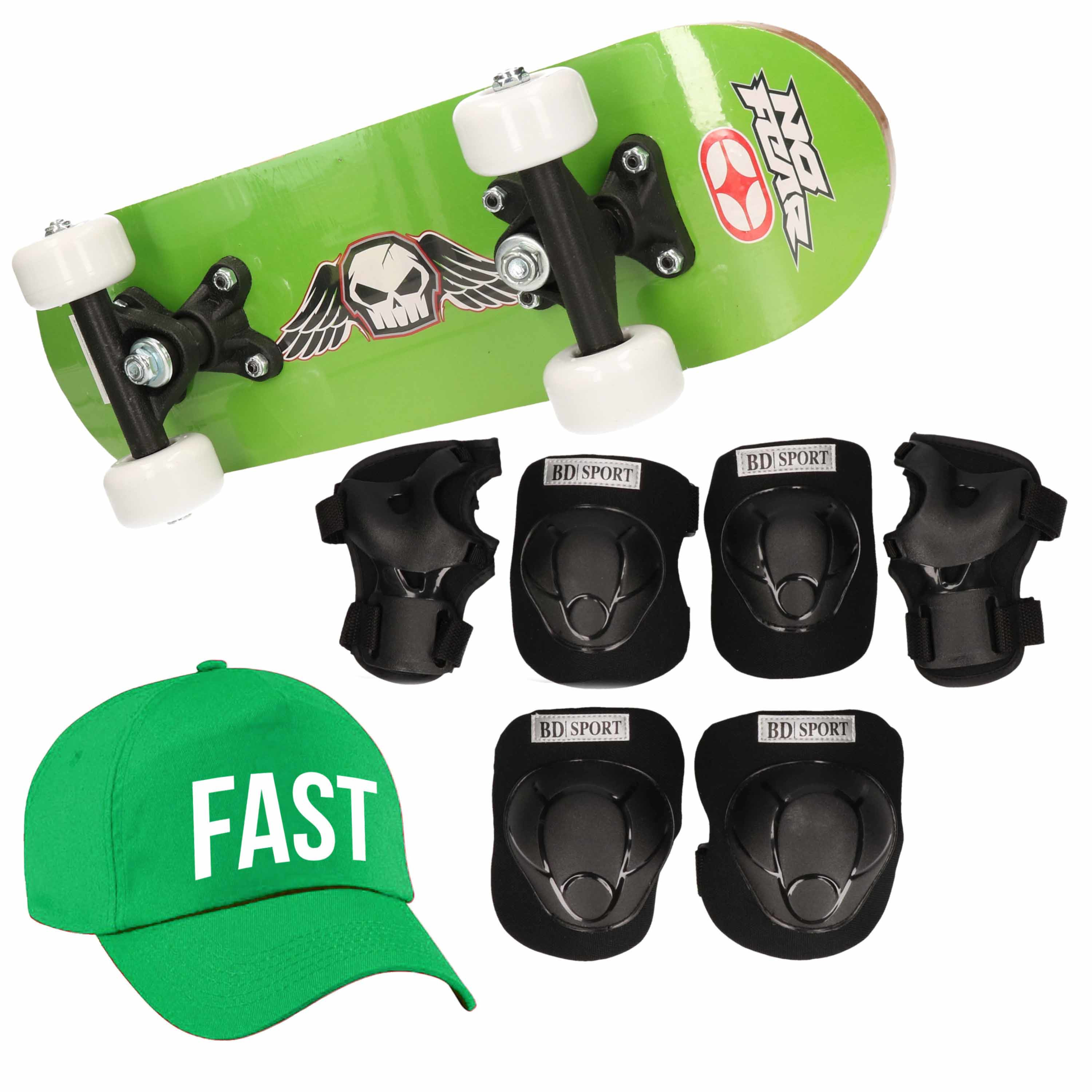 Skateboard set voor kinderen L 9-10 jaar-valbescherming-fast pet-skateboard met print 43 cm groen