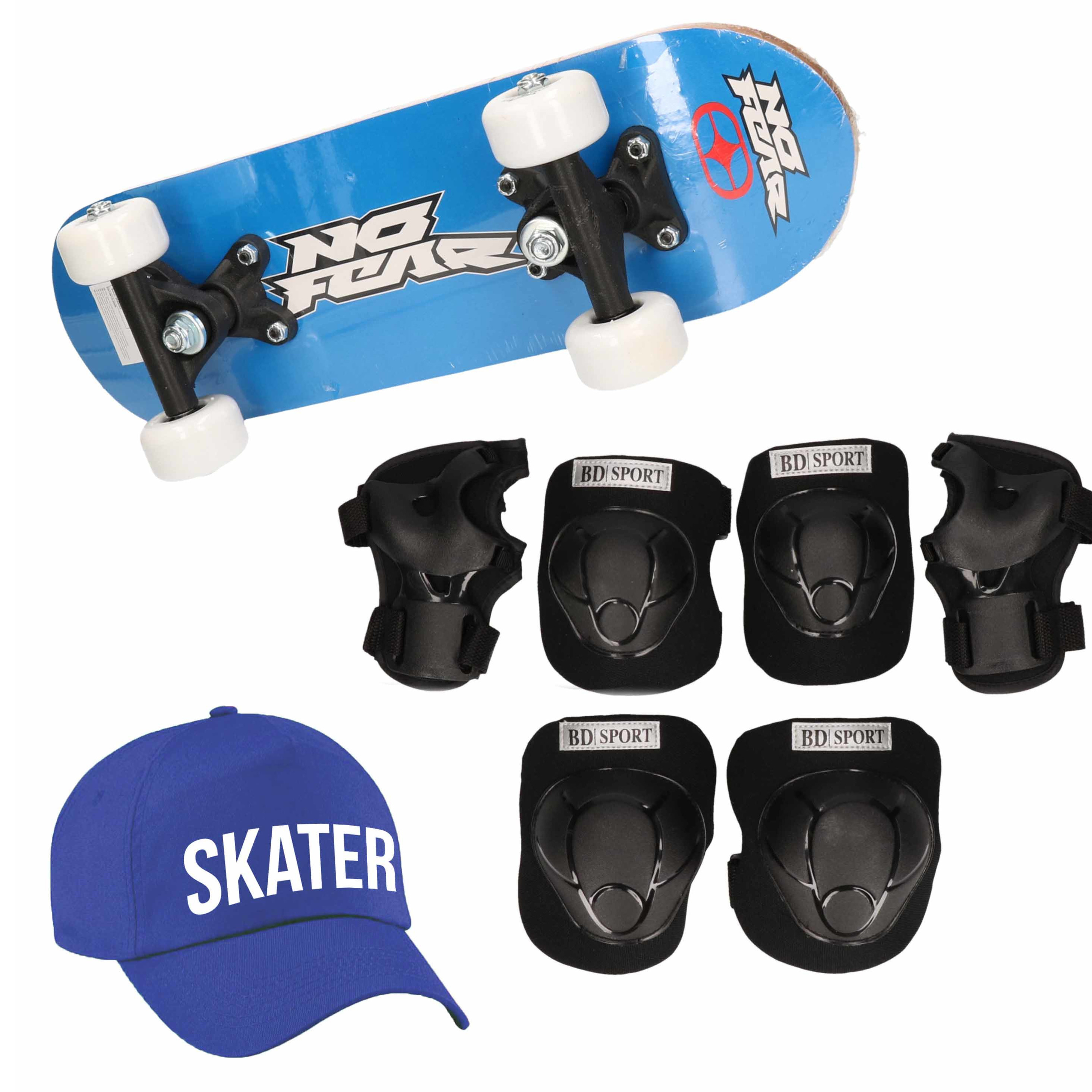 Skateboard set voor kinderen L 9-10 jaar-valbescherming-skater pet-skateboard met print 43 cm blauw