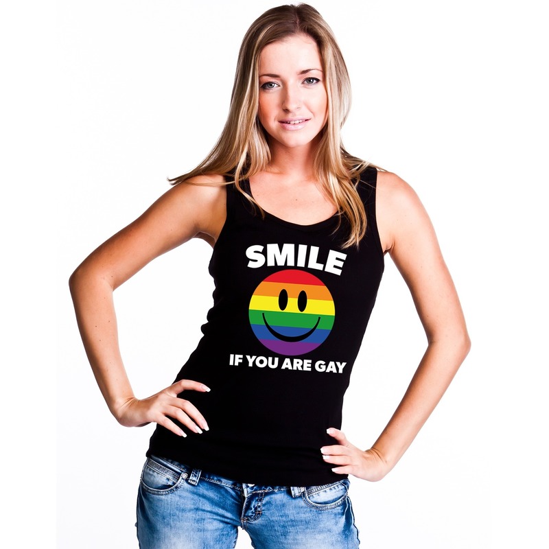 Smile if you are gay emoticon tanktop- singlet shirt zwart dames