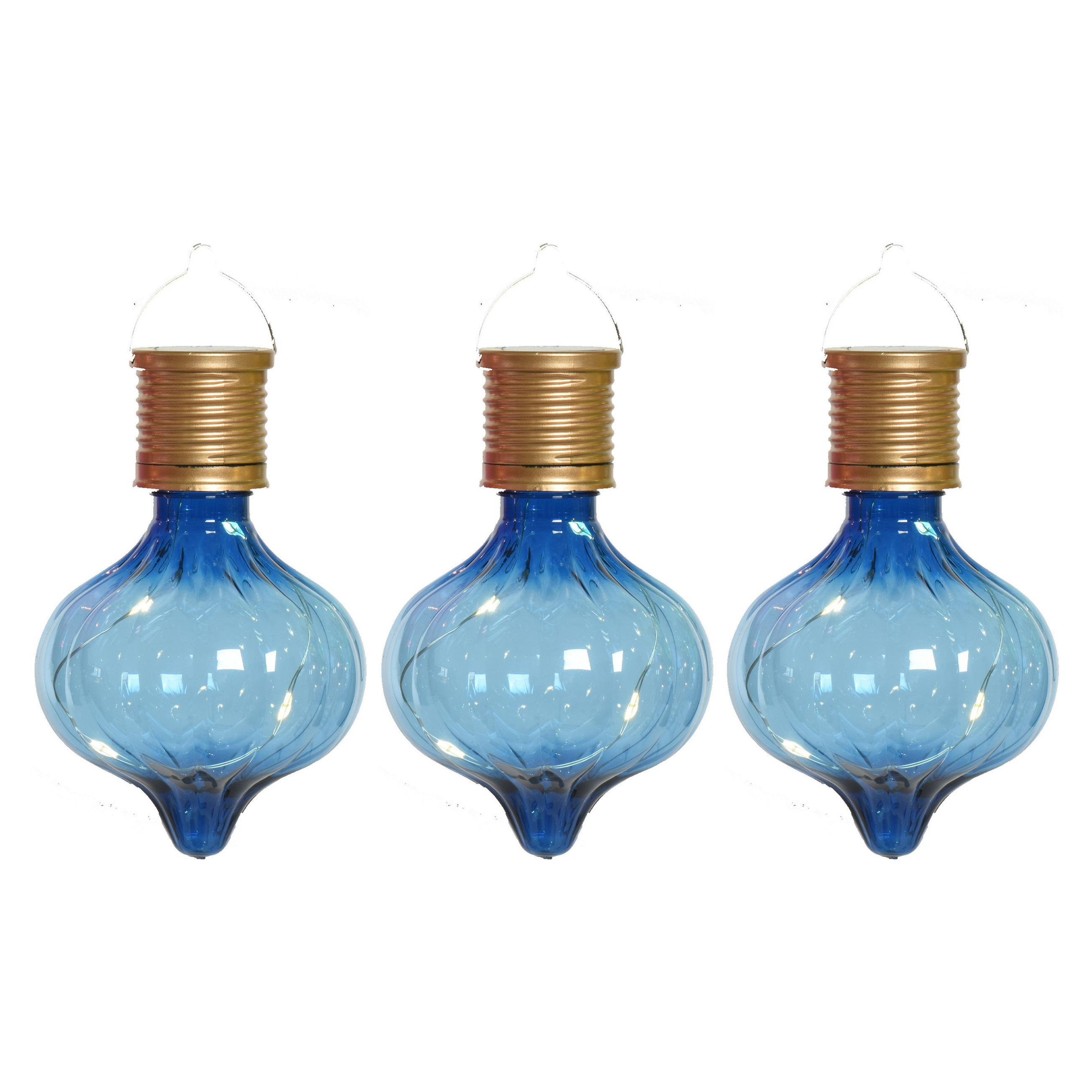 Solar hanglamp bol-peertje 3x Marrakech kobalt blauw kunststof D8 x H12 cm