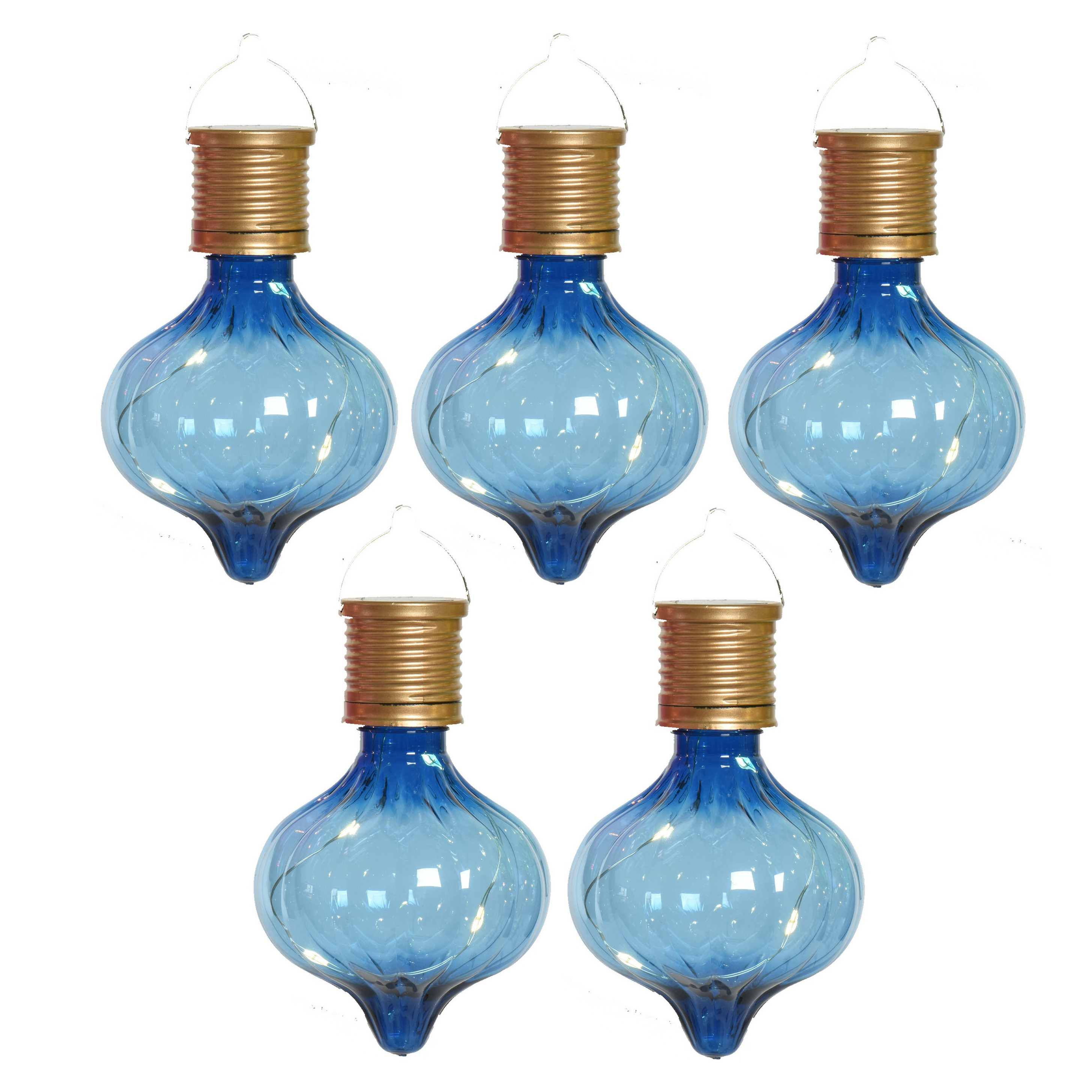 Solar hanglamp bol-peertje 5x Marrakech kobalt blauw kunststof D8 x H12 cm