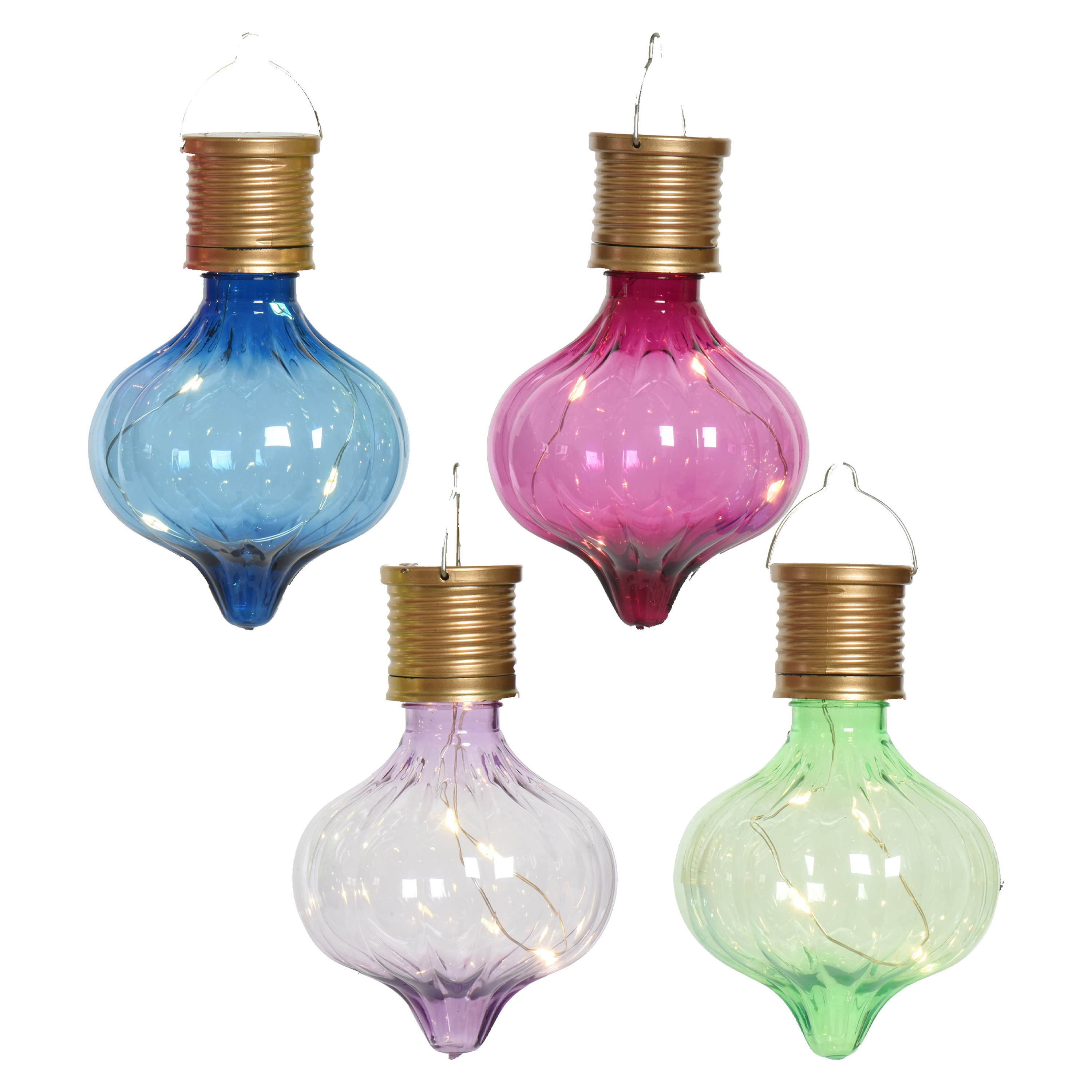 Solar hanglamp bol-peertje set van 4 lampjes Marrakech multi kleur kunststof D8 x H12 cm