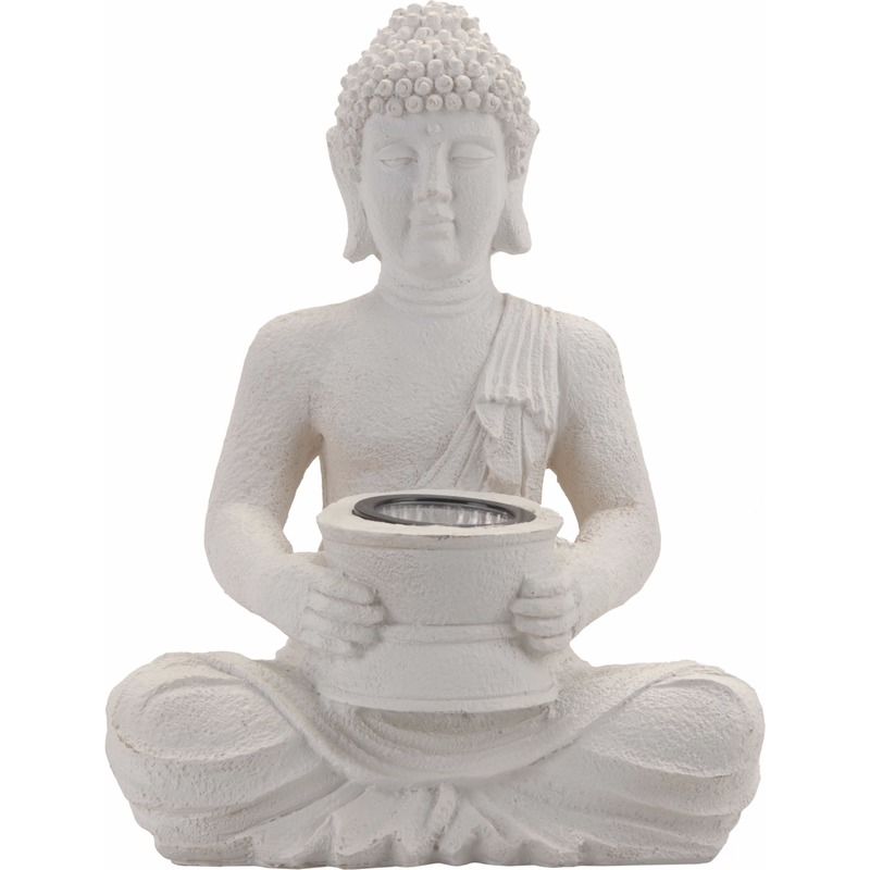 Solar lamp boeddha beeldje wit 28 cm
