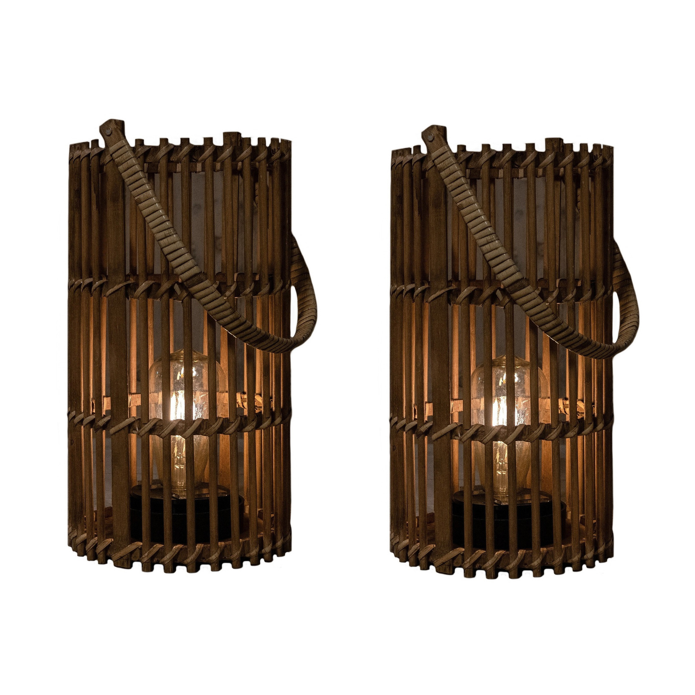 Solar lantaarn set 2x voor buiten D17 x H32 cm bamboe hout windlicht