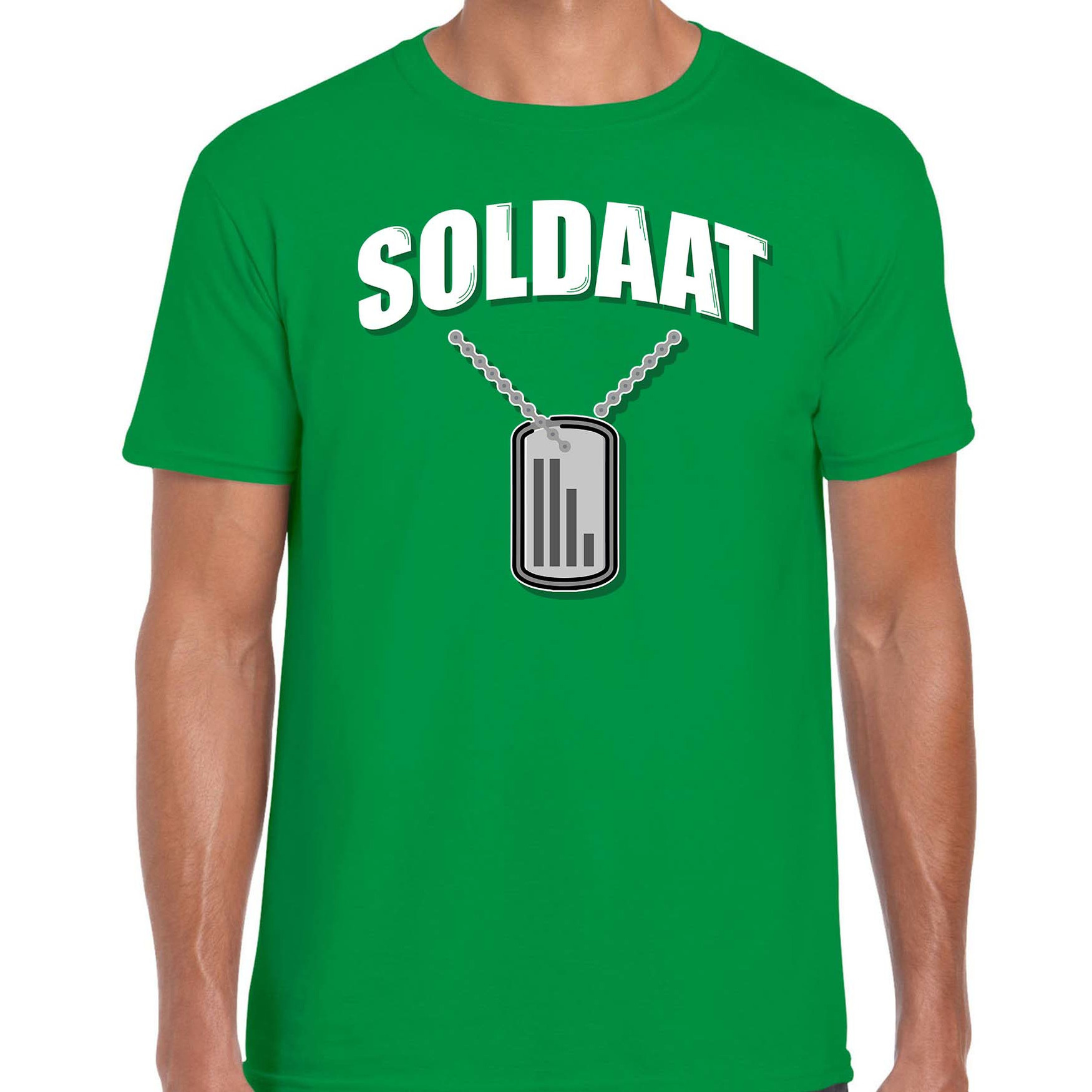Soldaat dogtag / hanger verkleed t-shirt groen voor heren - Carnaval /  kostuum t-shirts - Bellatio warenhuis