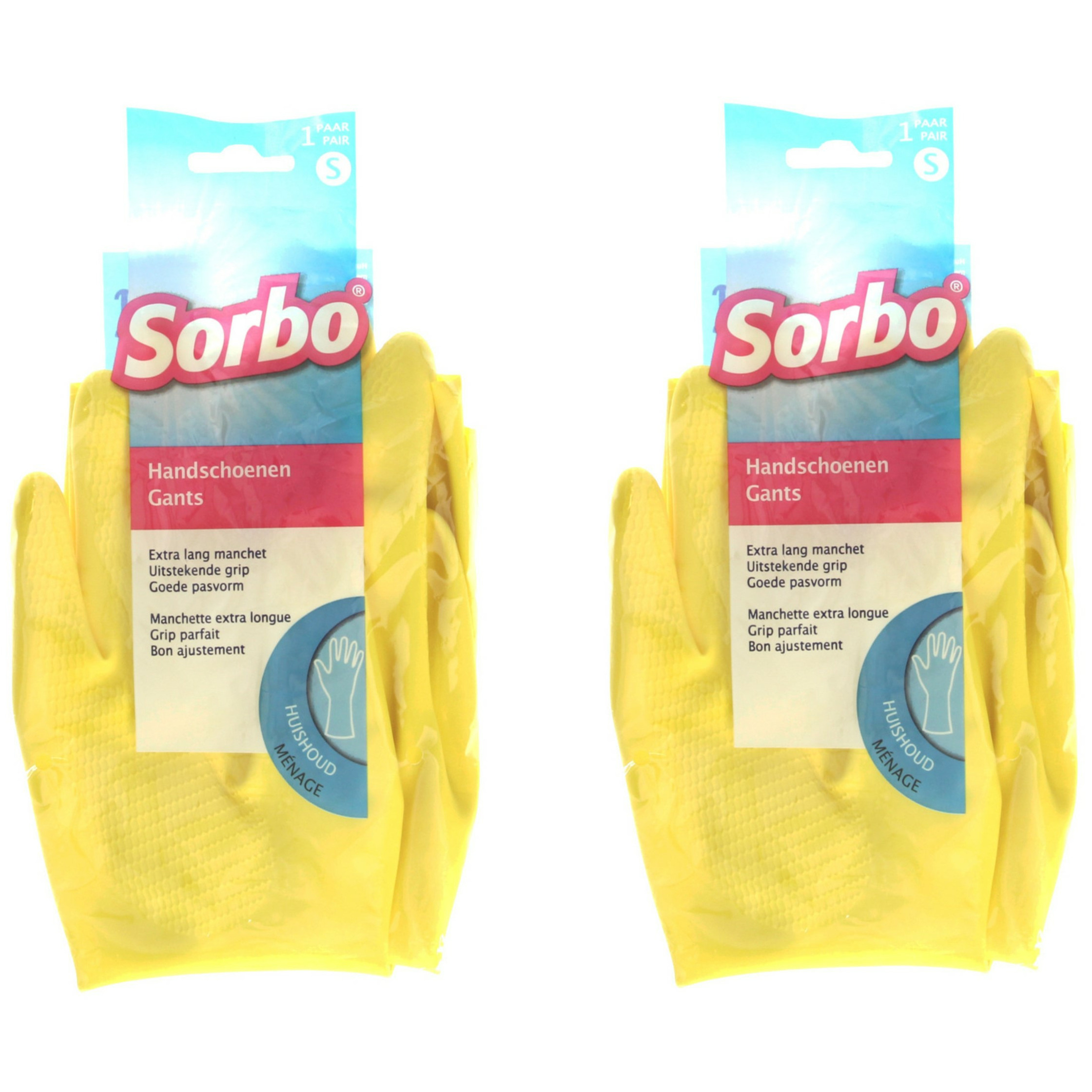 Sorbo huishoudhandschoenen 2x maat S geel extra lang