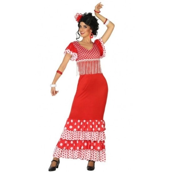 Spaanse flamencodanseres jurk rood verkleed kostuum voor dames