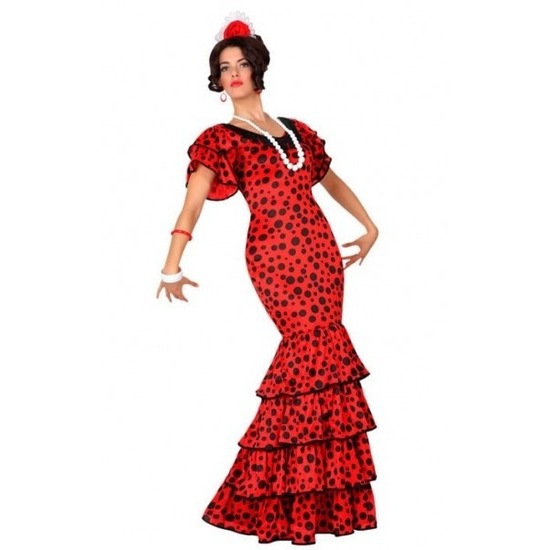 Spaanse flamencodanseres jurk rood verkleed kostuum voor dames