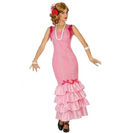 Spaanse flamencodanseres jurk roze verkleed kostuum voor dames