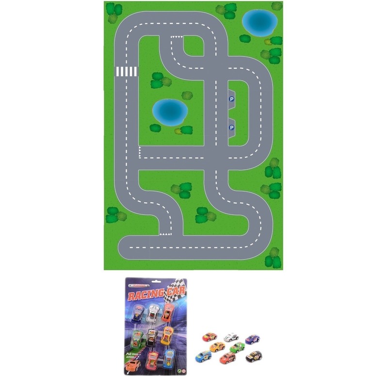 Speelgoed autowegen stratenplan dorp XL + race auto set 8 stuks