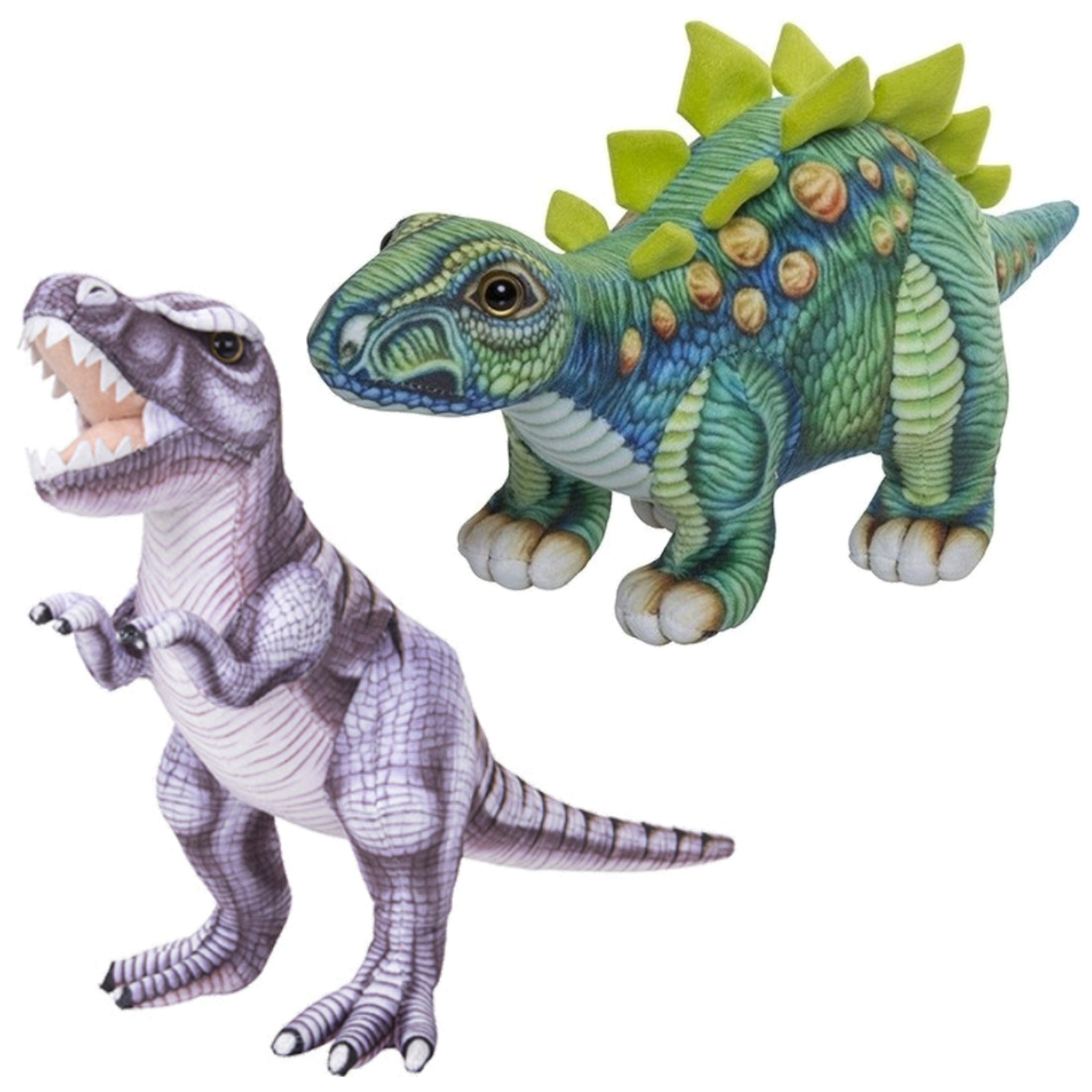 Speelgoed set van 2x pluche dino knuffels T-Rex en Stegosaurus van 30 cm