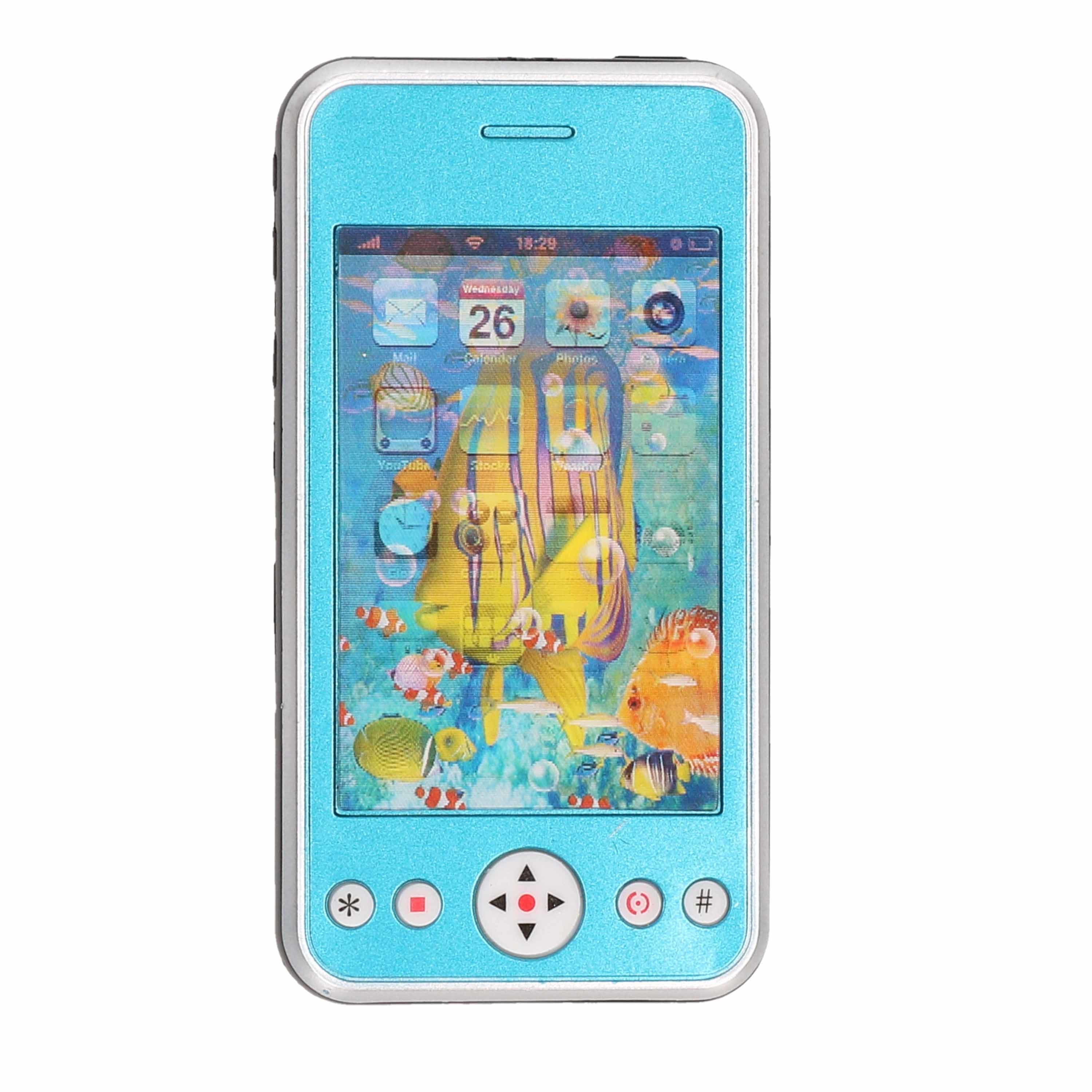 Speelgoed smartphone/mobiele telefoon blauw met licht en geluid 11 cm -