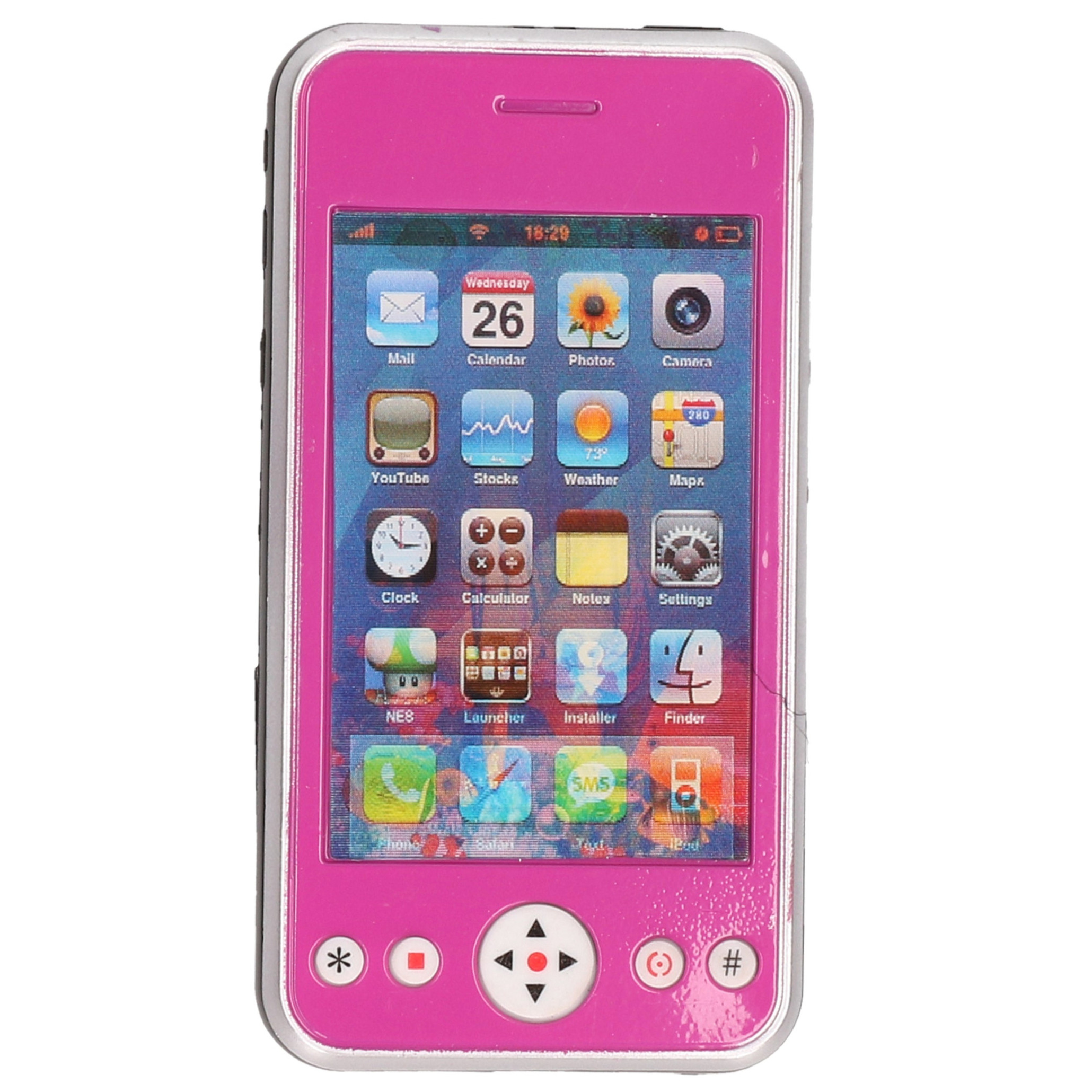 Speelgoed smartphone/mobiele telefoon roze met licht en geluid 11 cm -