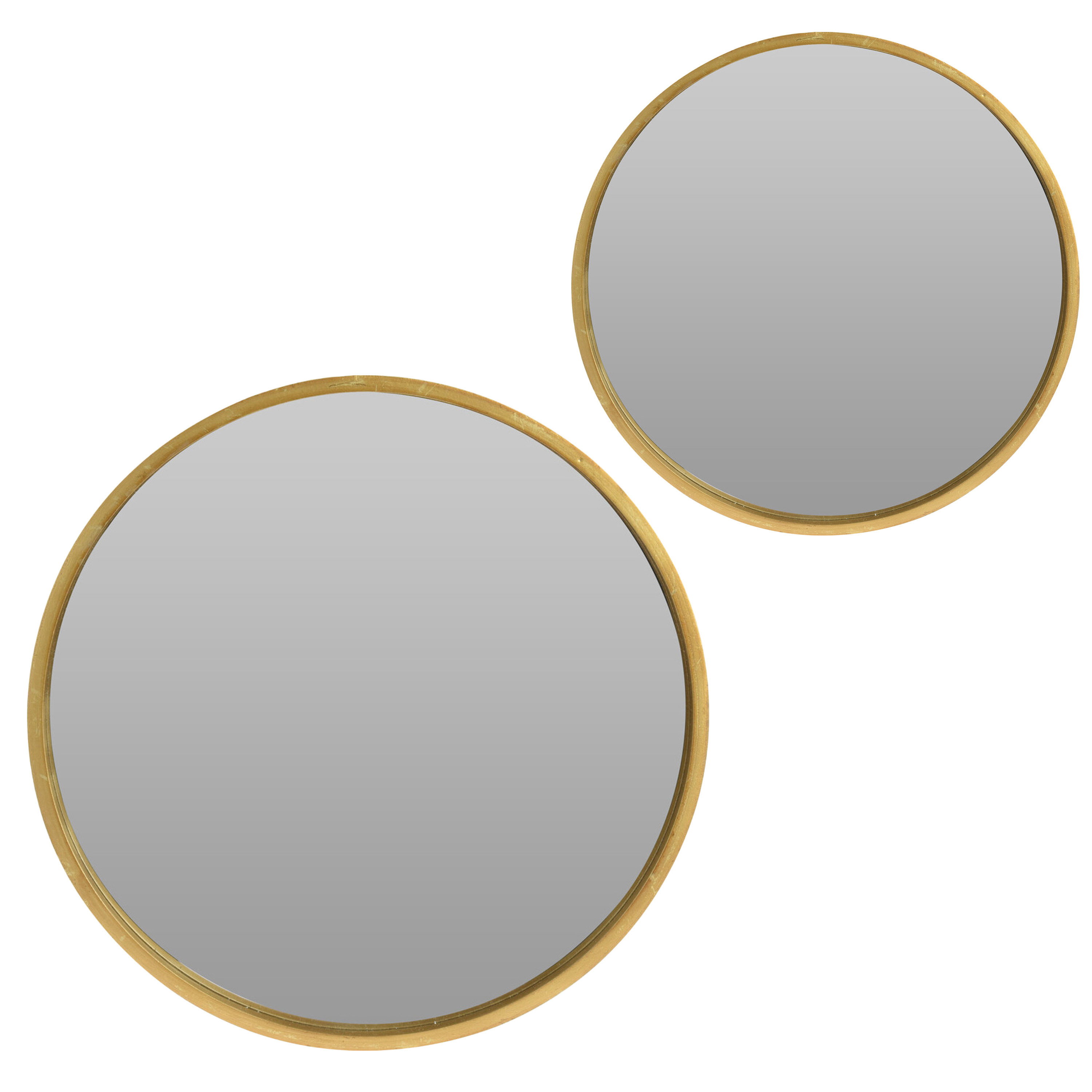 Spiegels set rond 2x goud 30 cm + 50 cm hout