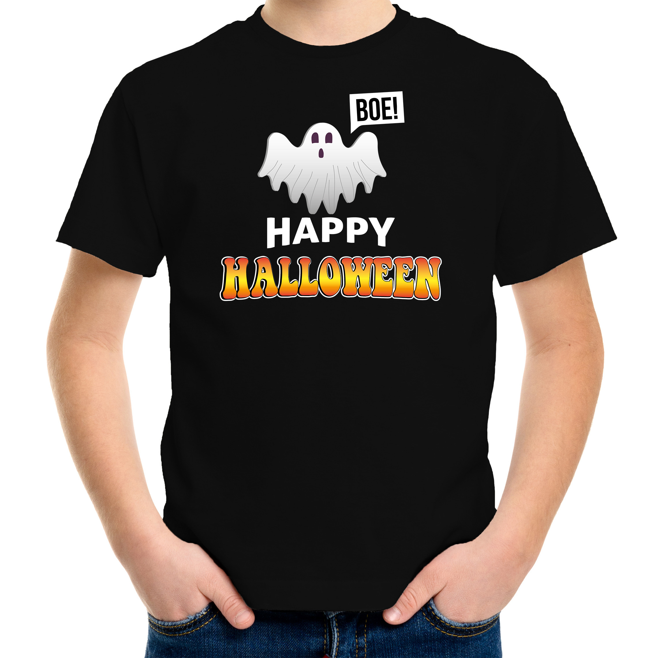 Spook / happy halloween verkleed t-shirt zwart voor kinderen