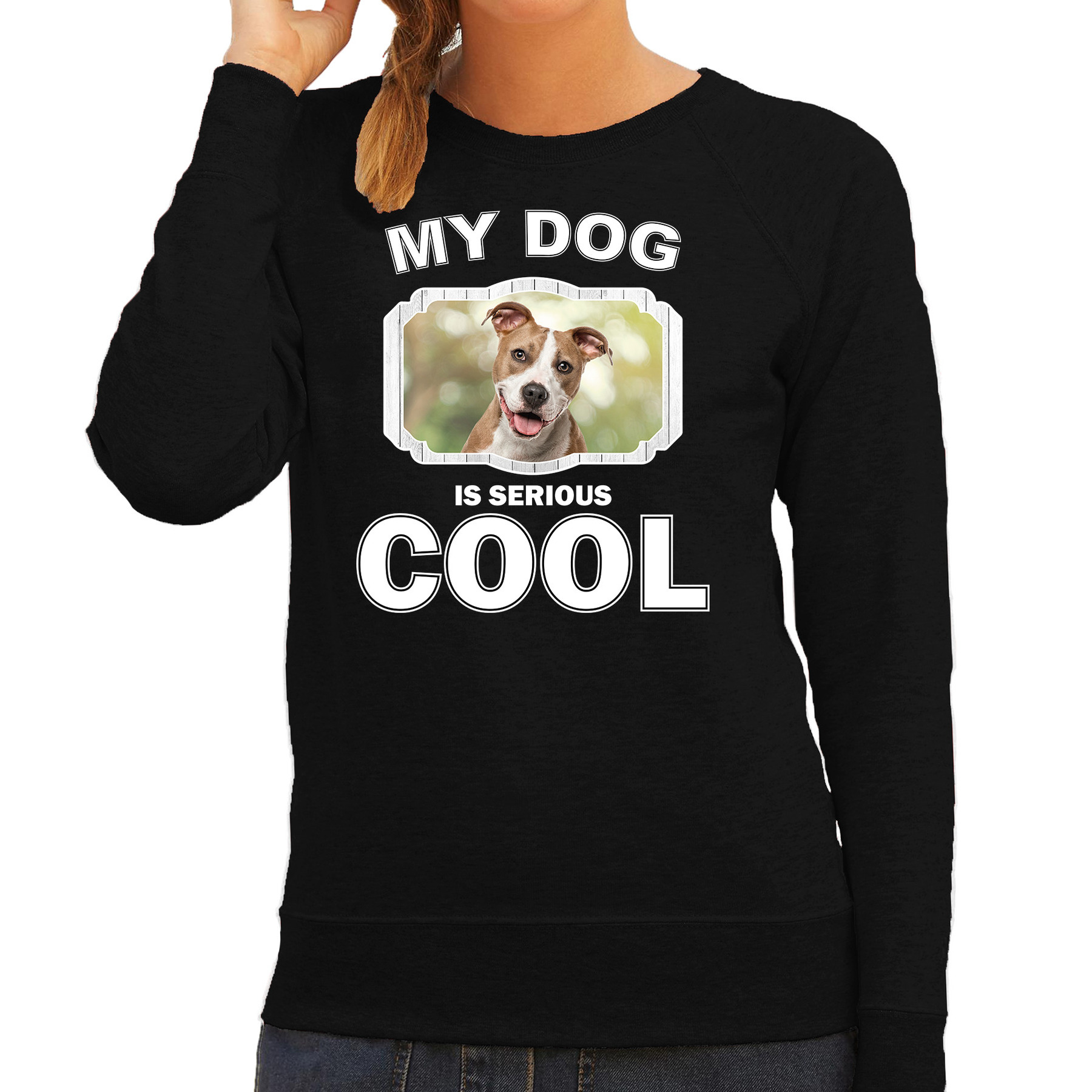 Staffordshire bull terrier honden sweater-trui my dog is serious cool zwart voor dames