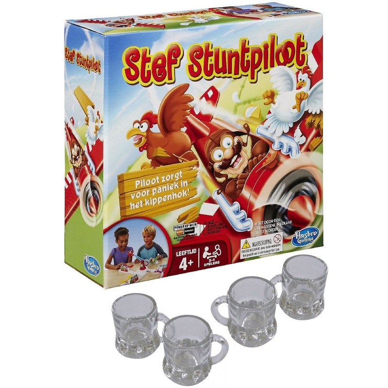Stef Stuntpiloot drankspel-drinkspel met 4 shotglazen