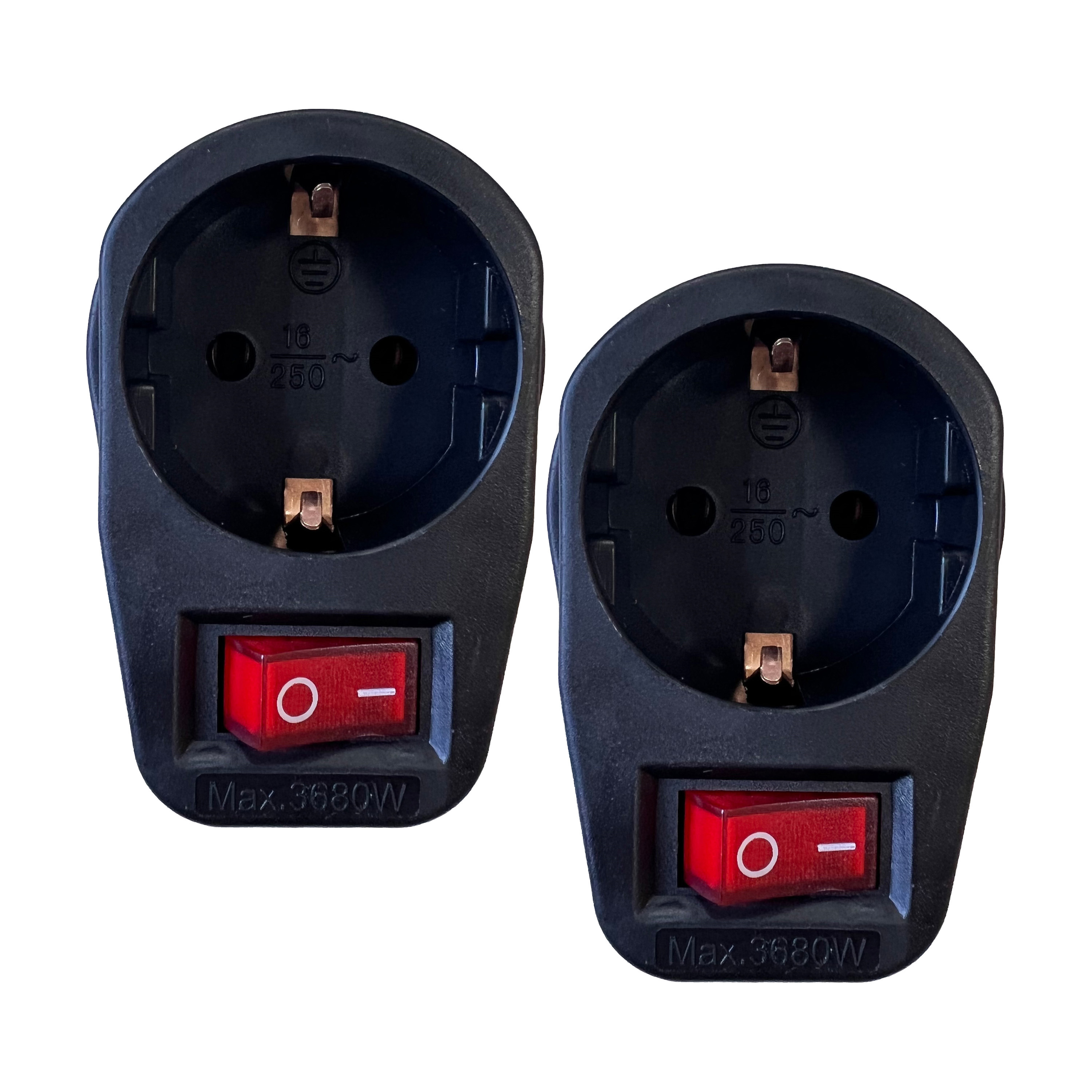 Stopcontact adapter 2x zwart met randaarde en schakelaar verdeelstekkers
