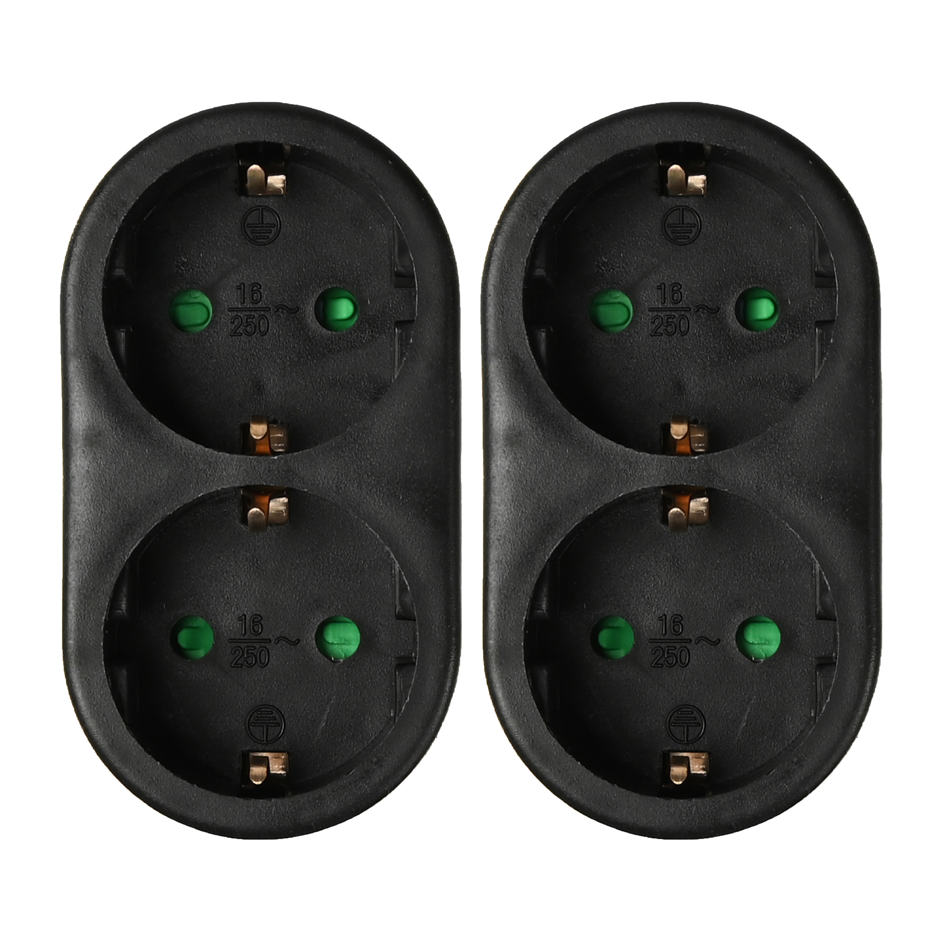 Stopcontact splitter 2x duo zwart randaarde verticaal verdeelstekkers