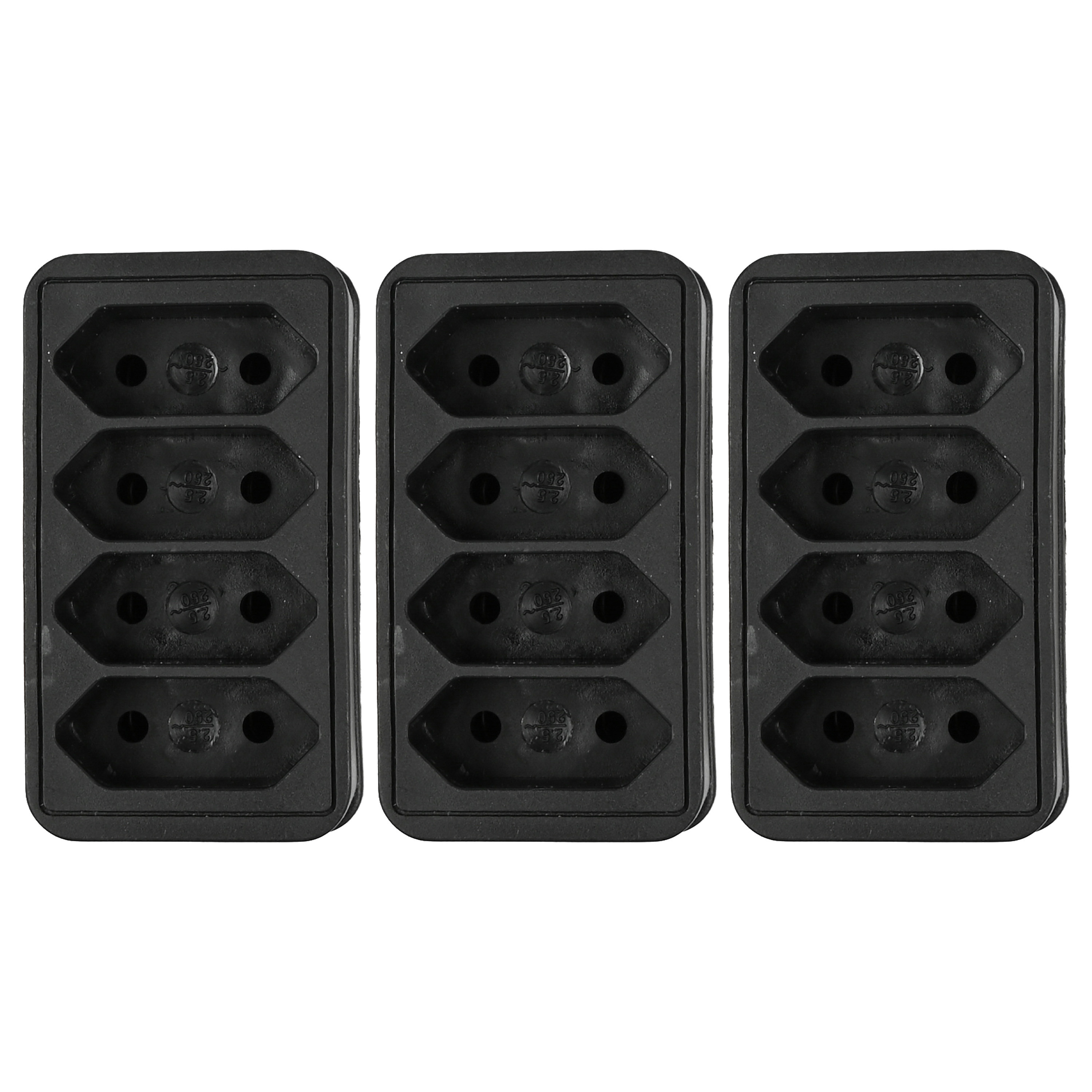 Stopcontact splitter 3x quattro zwart voor 4 platte stekkers verdeelstekkers
