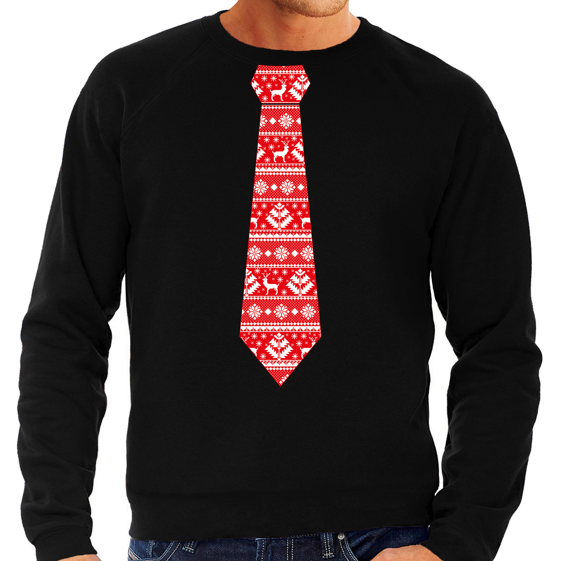 Stropdas Kersttrui-kerst sweater kerstpatroon zwart voor heren