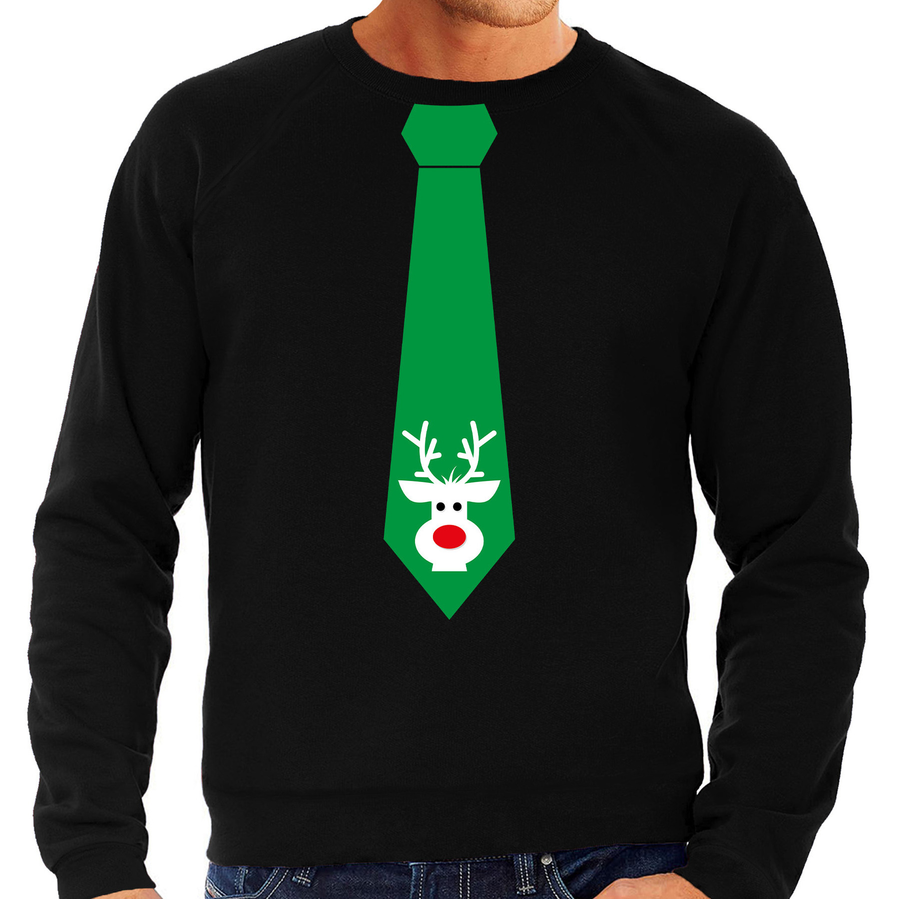 Stropdas Kersttrui-kerst sweater rendier zwart voor heren