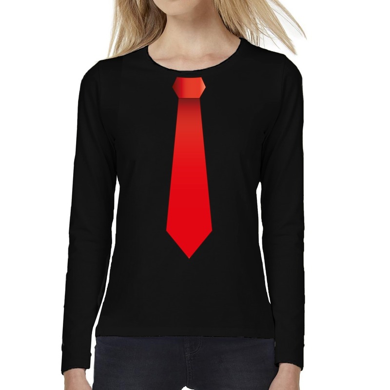 Stropdas rood long sleeve t-shirt zwart voor dames