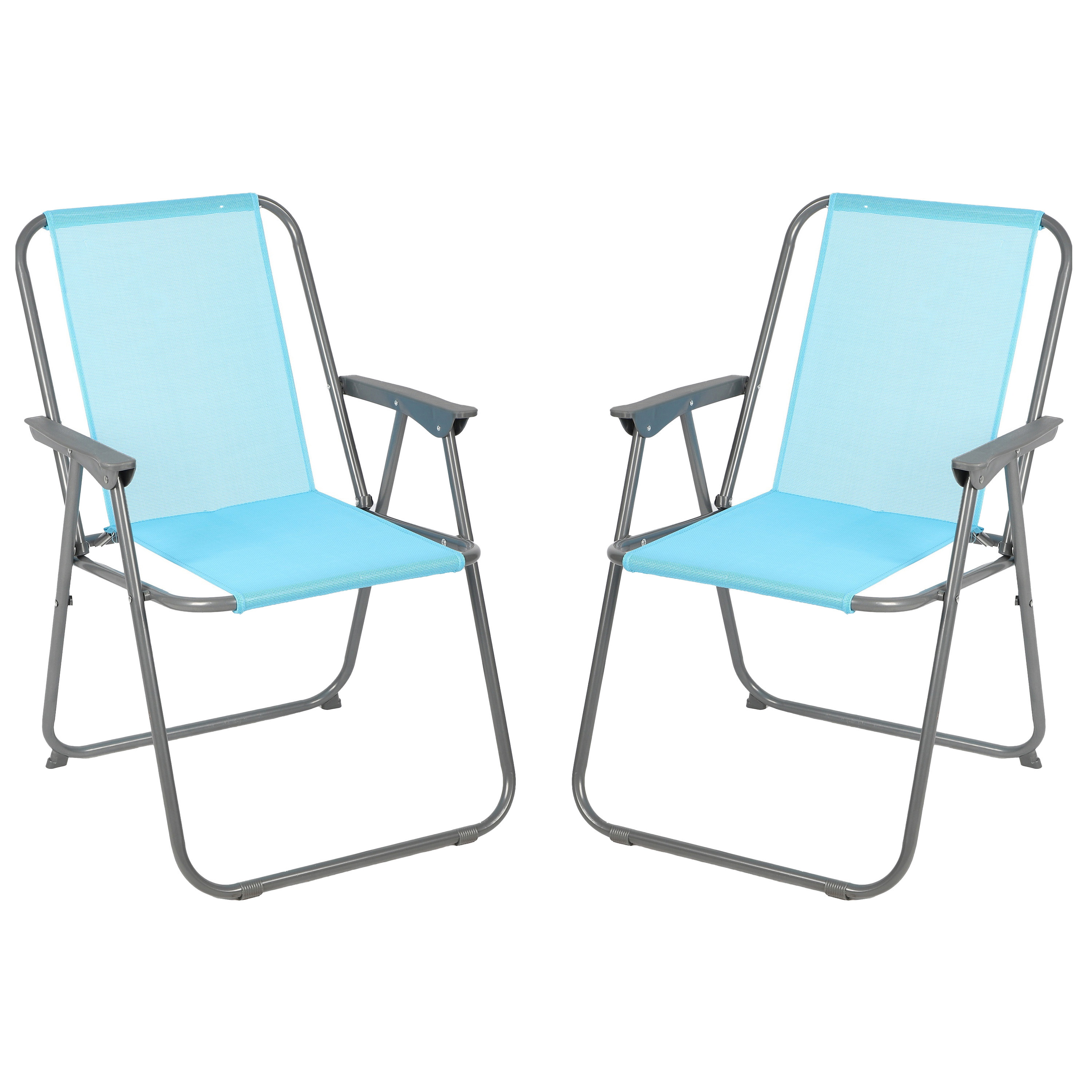 Sunnydays camping-strand stoel 2x aluminium inklapbaar blauw L53 x B55 x H75 cm