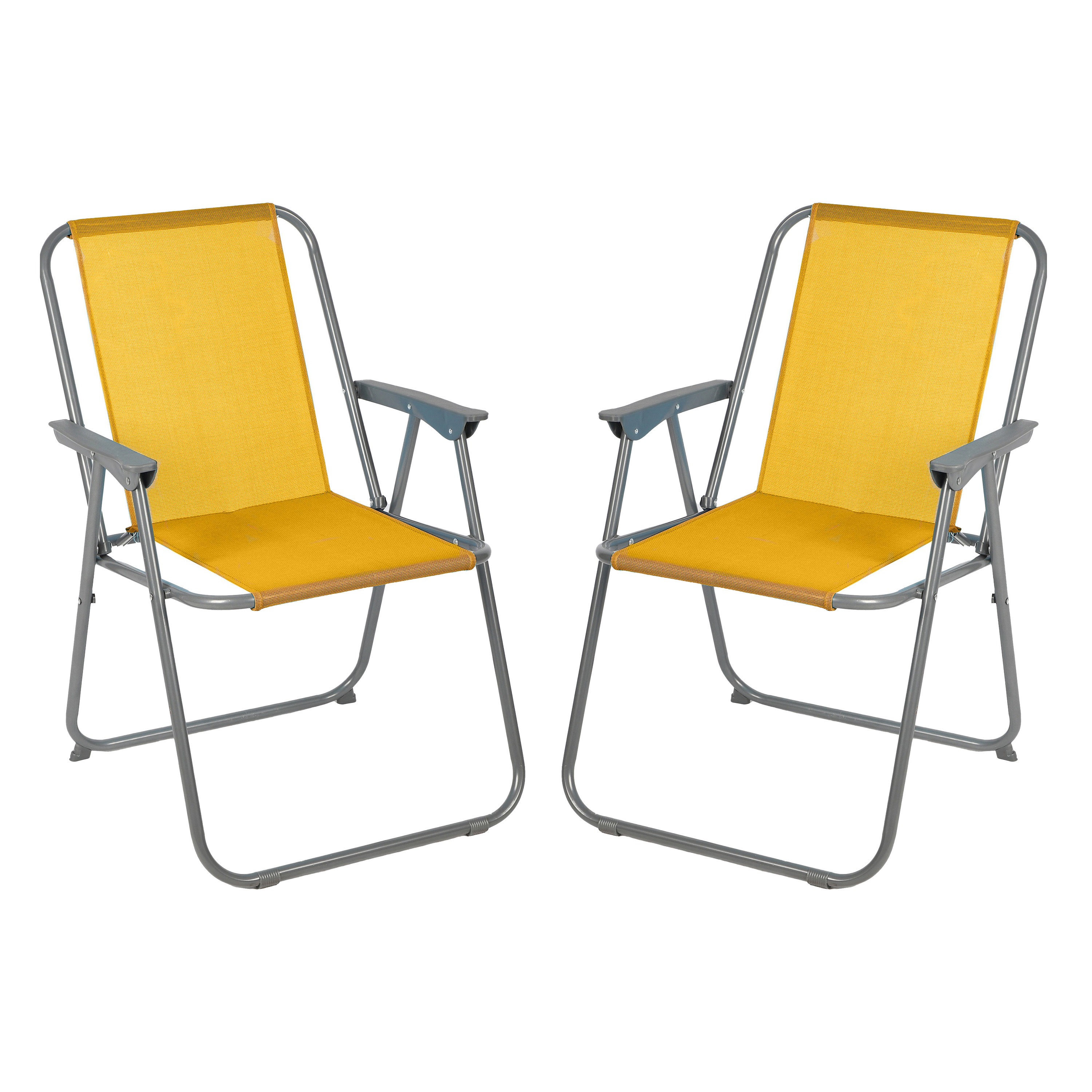 Sunnydays camping-strand stoel 2x aluminium inklapbaar geel L53 x B55 x H75 cm