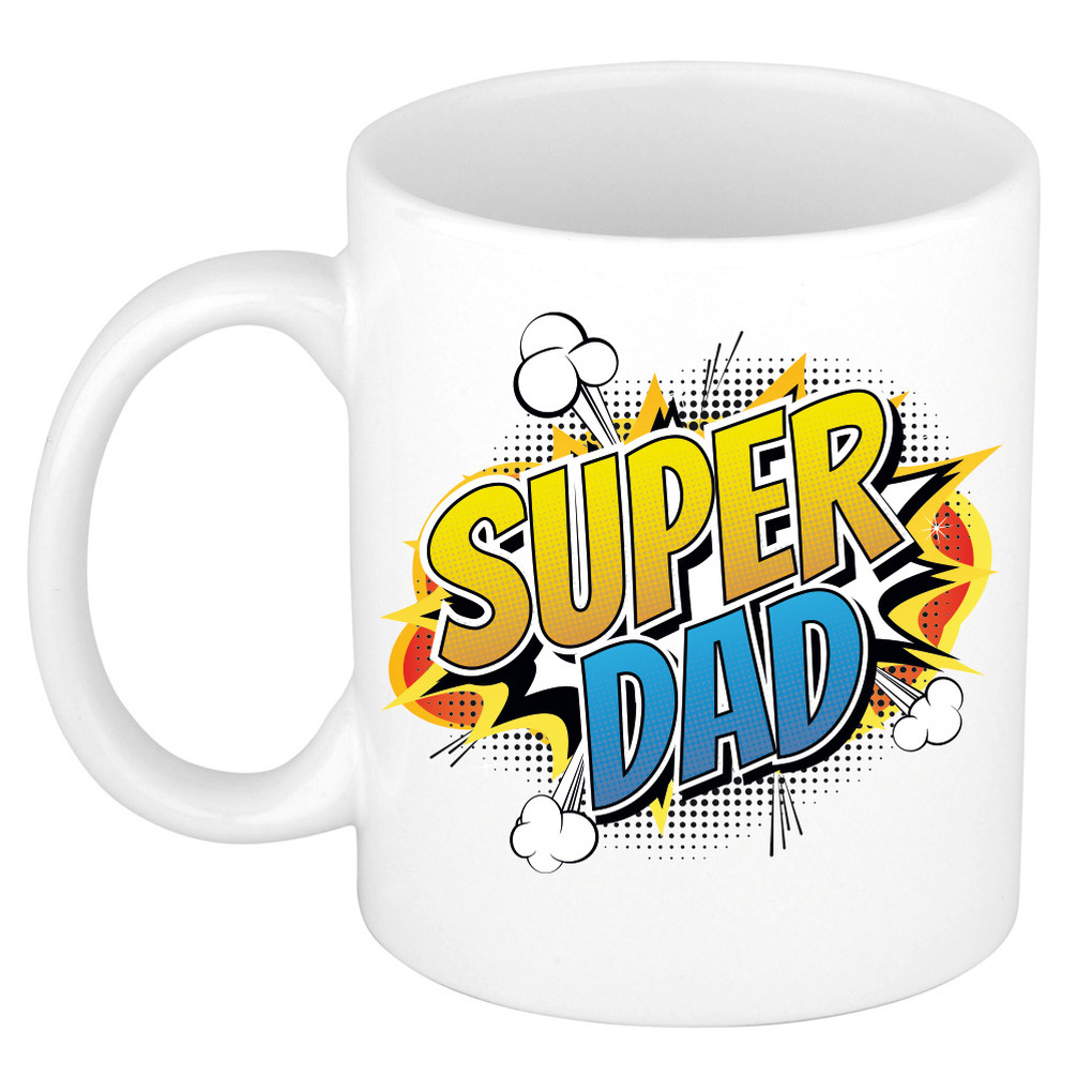 Super dad cadeau mok - beker wit pop-art - cartoon stijl 300 ml