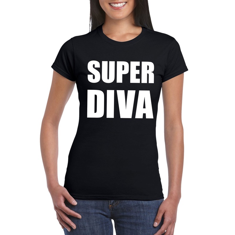 Super diva tekst t-shirt zwart dames