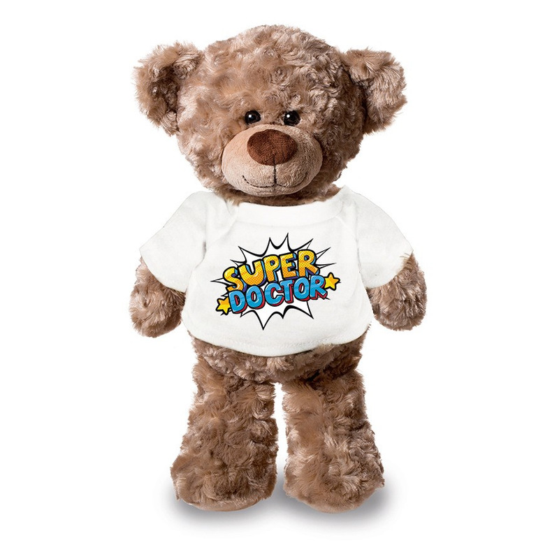Super doctor- dokter pluche teddybeer knuffel 24 cm wit t-shirt