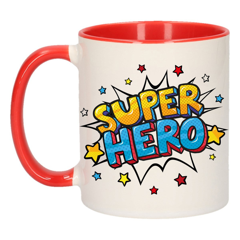 Super hero cadeau mok - beker wit en rood met sterren 300 ml