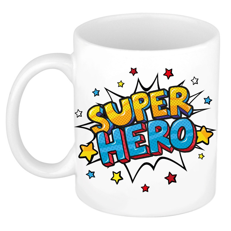 Super hero cadeau mok - beker wit met sterren 300 ml