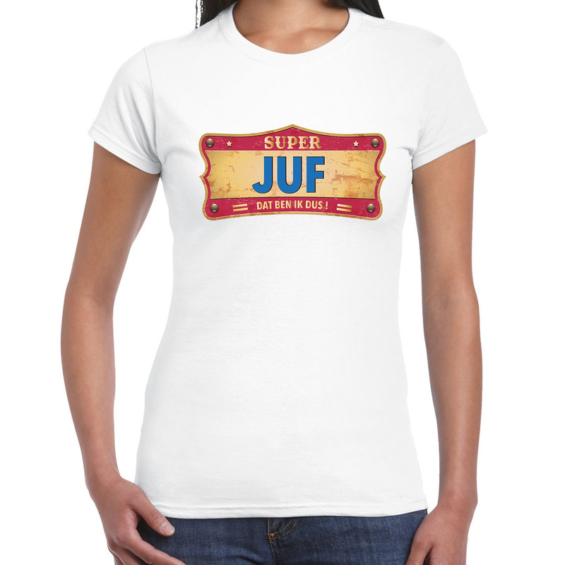 Super juf cadeau-kado t-shirt vintage wit voor dames