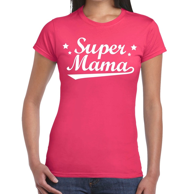 Super mama cadeau t-shirt roze dames