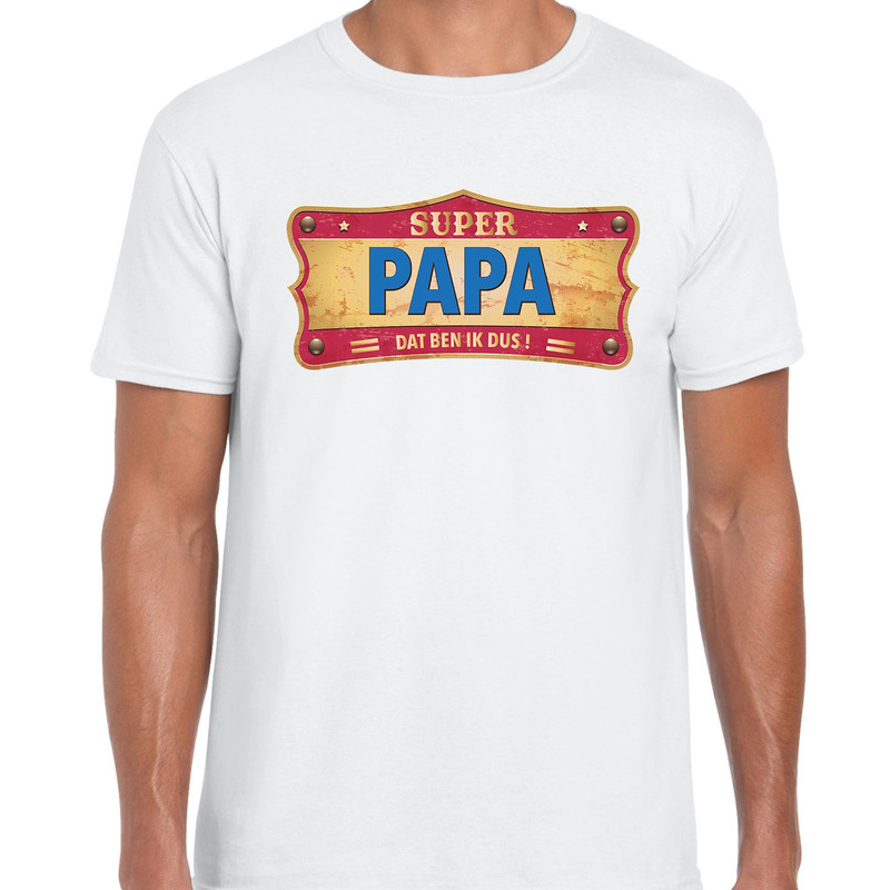 Super papa cadeau-kado t-shirt vintage wit voor heren