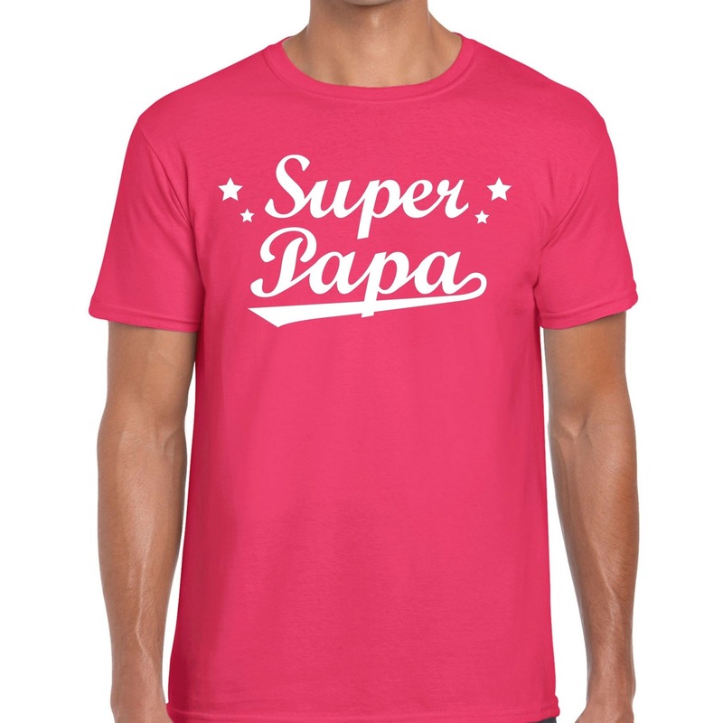 Super papa cadeau t-shirt roze voor heren