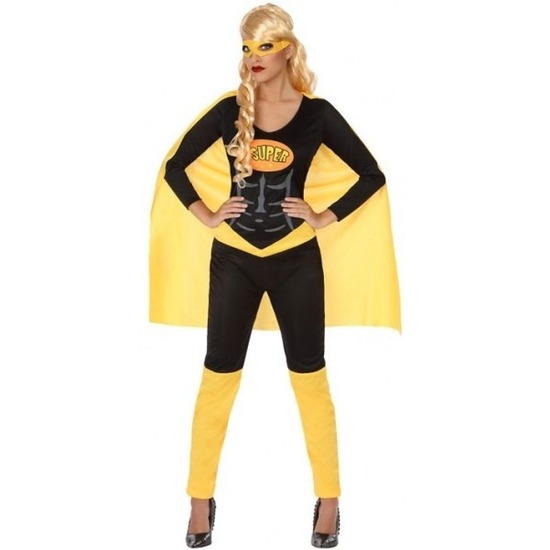 Superheld verkleed pak/kostuum zwart/geel voor dames
