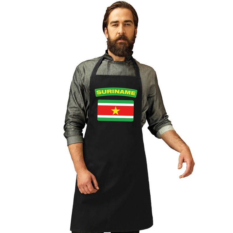 Suriname vlag barbecueschort/ keukenschort zwart volwassenen