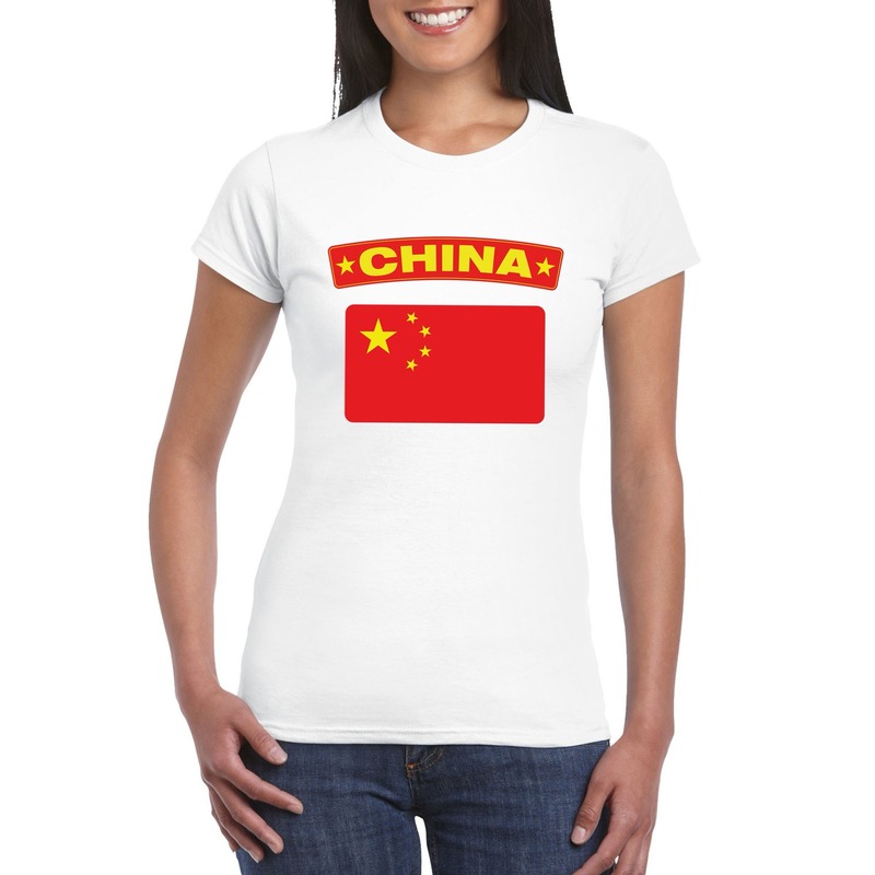 T-shirt met Chinese vlag wit dames