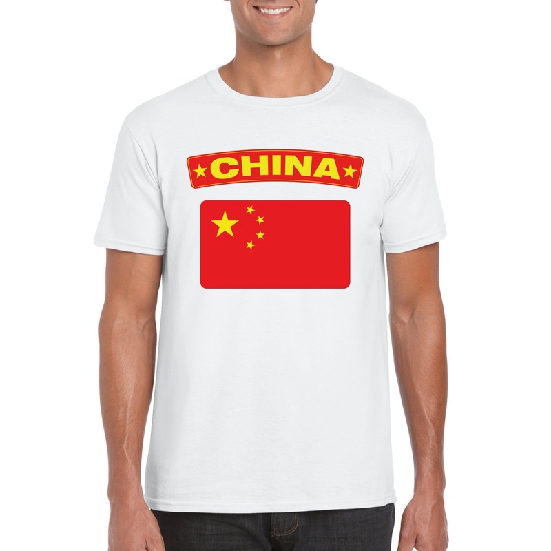 T-shirt met Chinese vlag wit heren